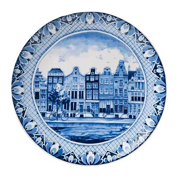 Heinen Delfts Blauw Wandbord Grachtenpanden Middel