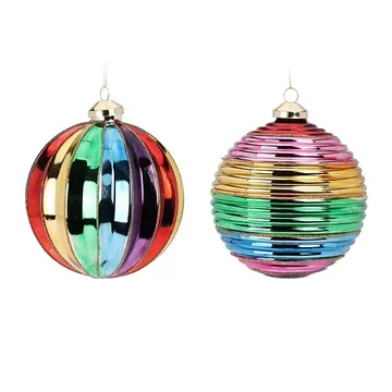 Kerstbal streep glas multicolor 12 cm