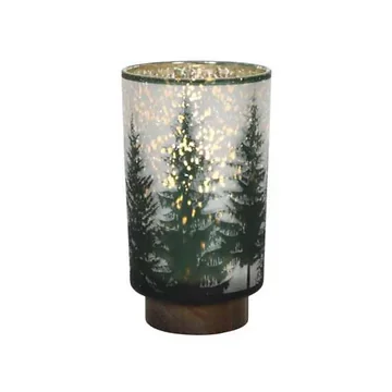 Lamp kerstboom glas met houten voet 12 x 20 cm