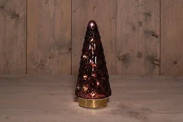 Anna's Collection kerstboompje verlicht glas bordeaux 28.5 x 13 cm