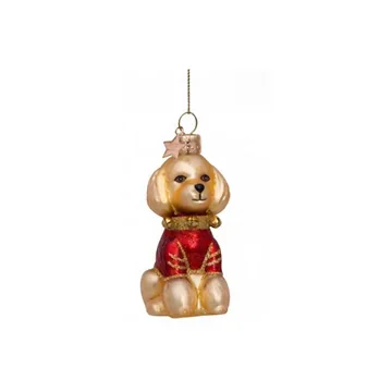 Vondels Kersthanger poedel blond met rood shirt 8 cm