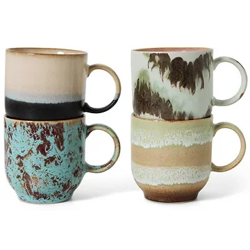 HKliving Koffiekopje 70's Ceramics Abstract 4 stuks 0.25 L