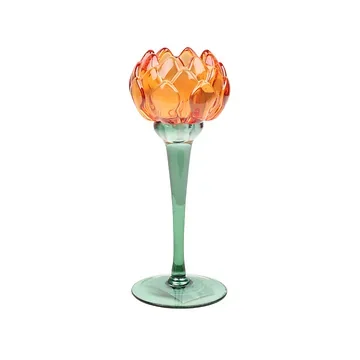 Theelichthouder glas flower orange 8 x 20.2 cm