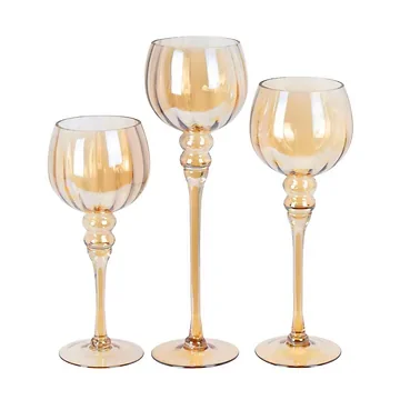 Home & Styling Kandelaar Set Glas Amber 3 Stuks 30-40 cm