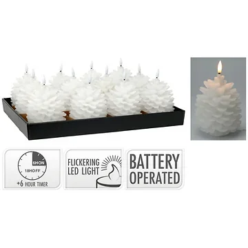 LED-kaars Dennenappel wit 13 cm