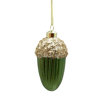 Kerstornament eikel groen glas 6 x 10 cm