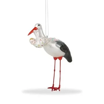 De ballen uit kerstornament Ooievaar met baby 11 cm