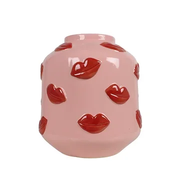 Mica Decorations Vaas lippen roze 30 x 27 cm