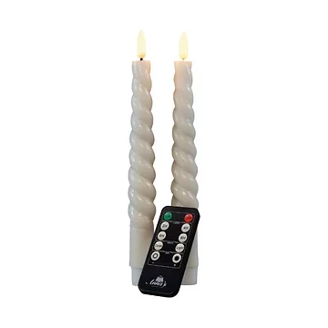 Dinerkaars LED Ivoor Swirl Rustiek Wax 3D Lont 23 cm (2 stuks) met afstandsbediening