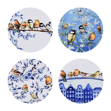 Heinen Delfts Blauw Onderzetters Bosvogels 4 stuks