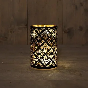 Anna's Collection kerstlamp blad glas zwart barok 10 x 15 cm
