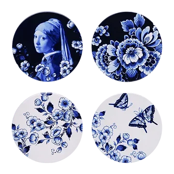 Heinen Delfts Blauw Onderzetters Dag & Nacht 4 stuks