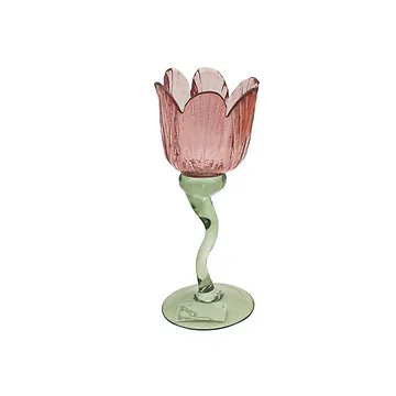Theelichthouder tulp glas fuchsia 8.5 x 19.5 cm