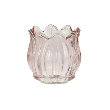 Theelichthouder tulp glas roze 7 x 7 cm