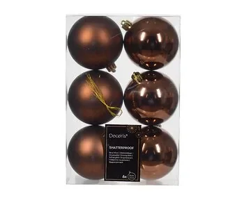 Decoris Kerstballen Marilene espresso 6 stuks Ø 8 cm