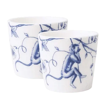 Heinen Delfts Blauw Eierdopje Aapjes Set van 2
