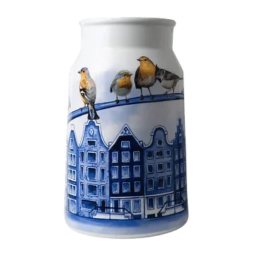 Heinen Delfts Blauw Vaas Melkbus Grachtenpanden