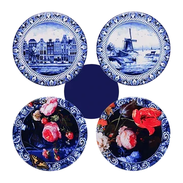 Heinen Delfts Blauw Onderzetters Hollandse schilderijen 4 stuks