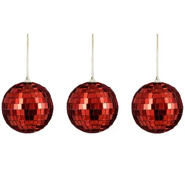 House of Seasons kerstbal Disco rood 3 stuks 8 cm