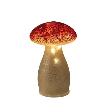Paddenstoel verlicht glas wit met rode stippen 15 cm
