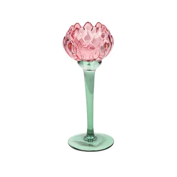 Theelichthouder glas flower fuchsia 8 x 20.2 cm