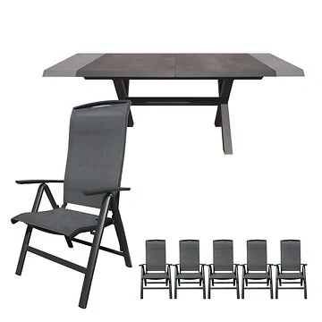 Royal Seasons Uitschuifbare Diningset 6-zits La Palma Antraciet