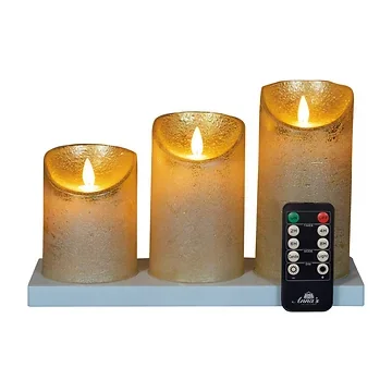 Stompkaars LED oplaadbaar Goud Wax Rustiek (3 stuks) met afstandsbediening