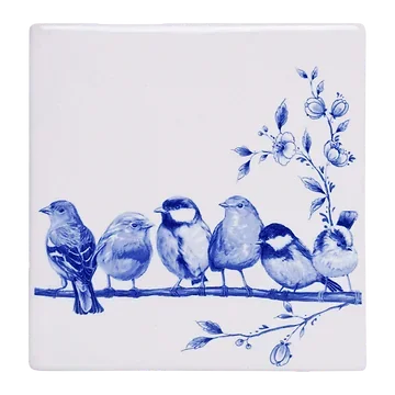 Heinen Delfts Blauw Tegel Bosvogels 13 cm