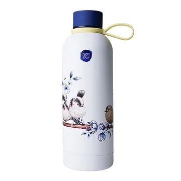 Heinen Delfts Blauw Waterfles Bosvogels Geisoleerd Rvs