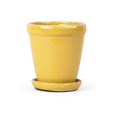Pot met schotel Pale yellow 16 x 17 cm