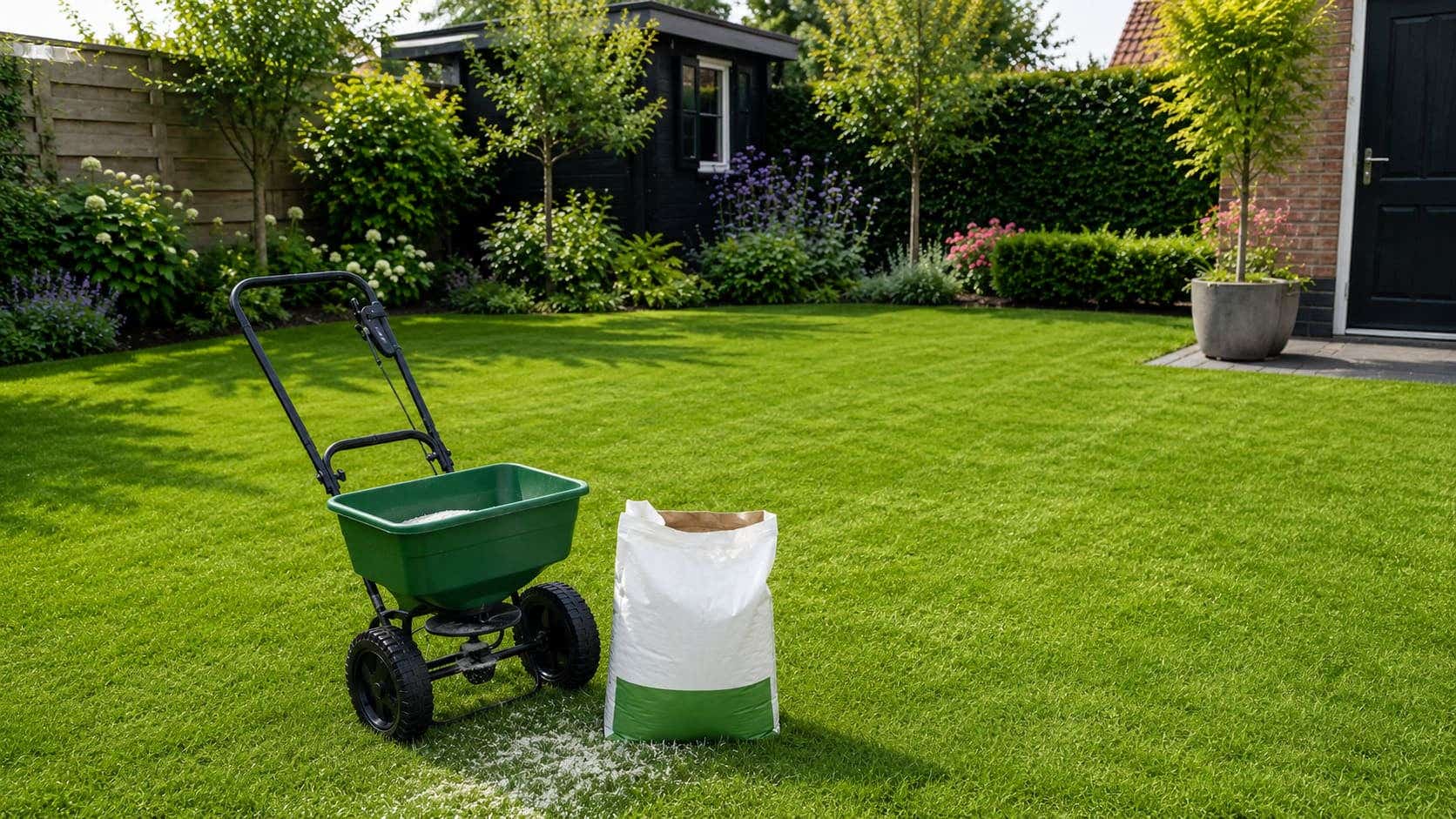 gazon waarop kalk gestrooid wordt