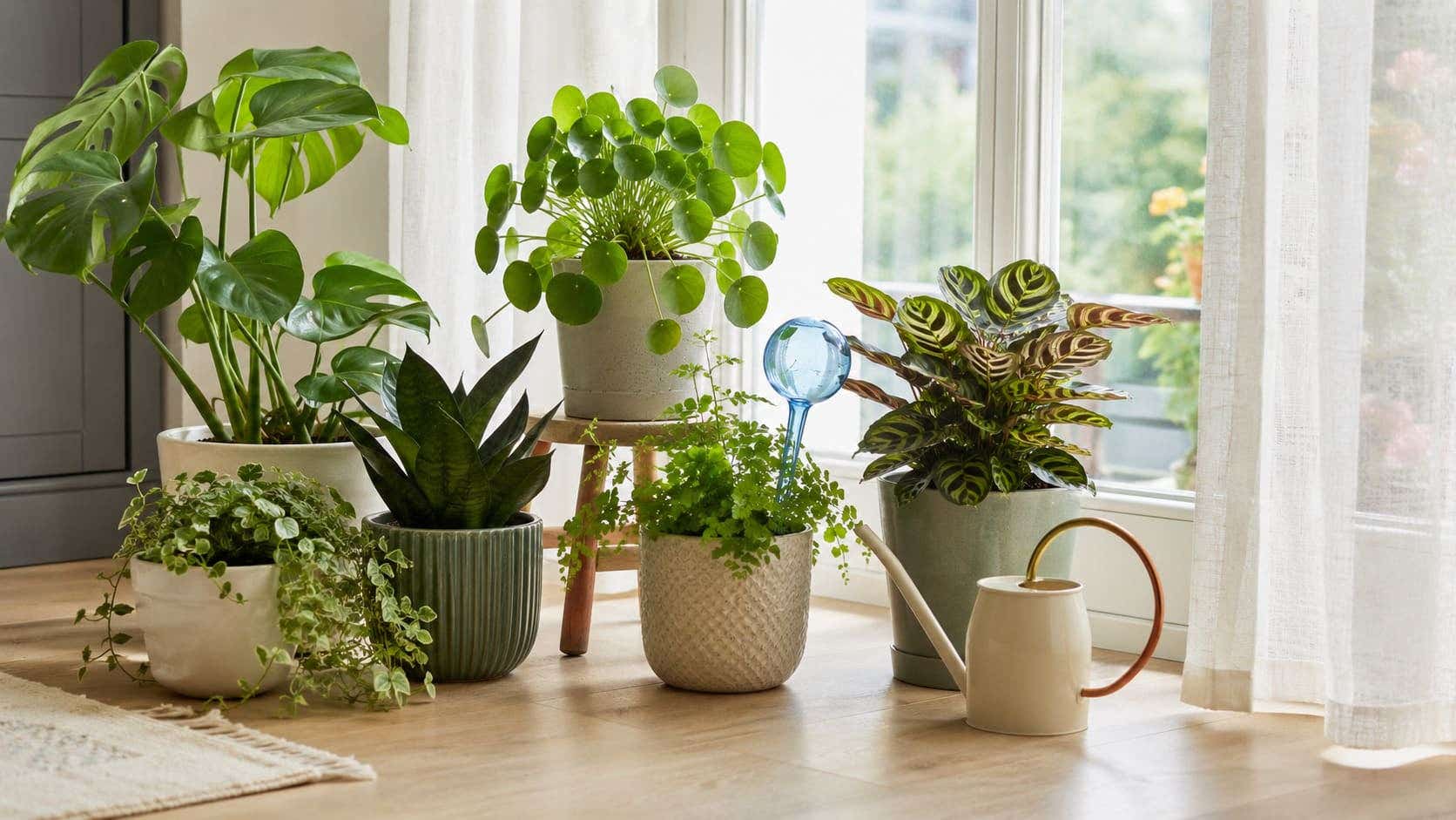 Planten water geven tijdens vakantie met waterdruppelaar en gieter