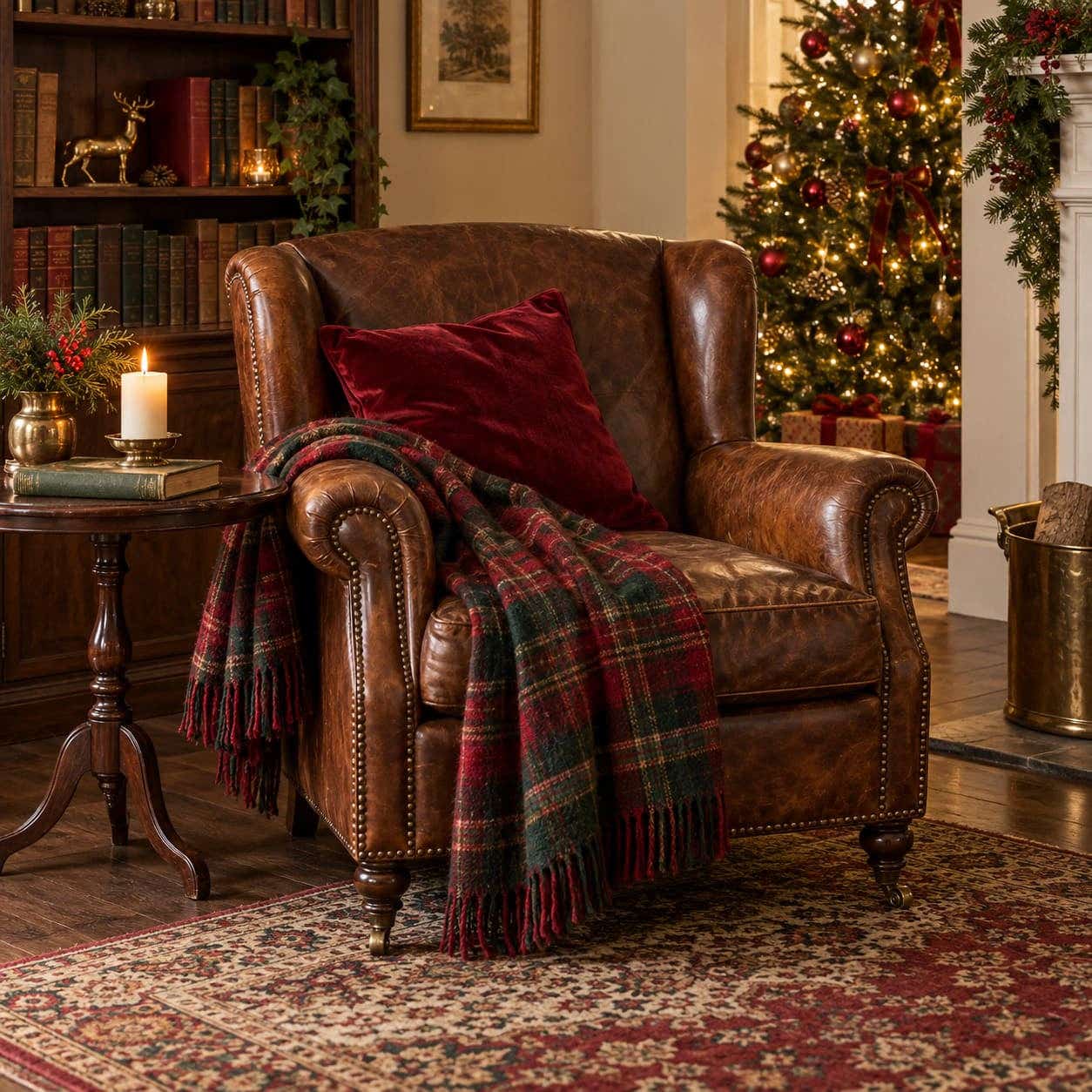 Knusse_leeshoek_met_tartan_en_kerstlicht