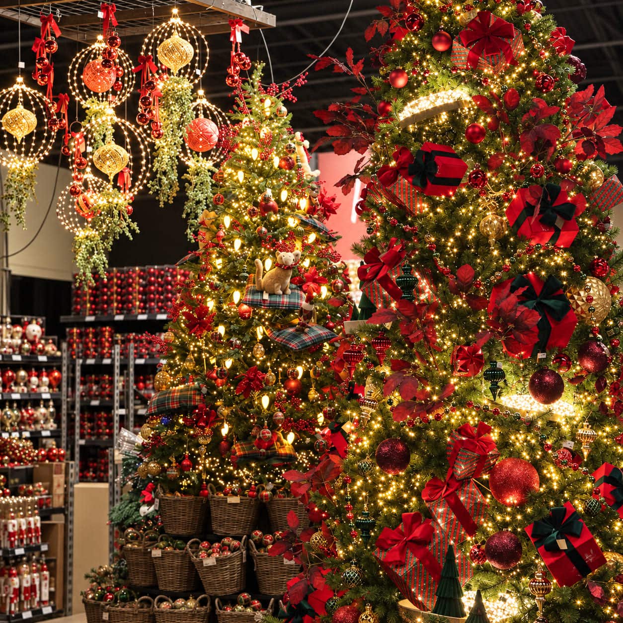 Twee_rijk_versierde_kerstbomen_met_lichtbollen-4