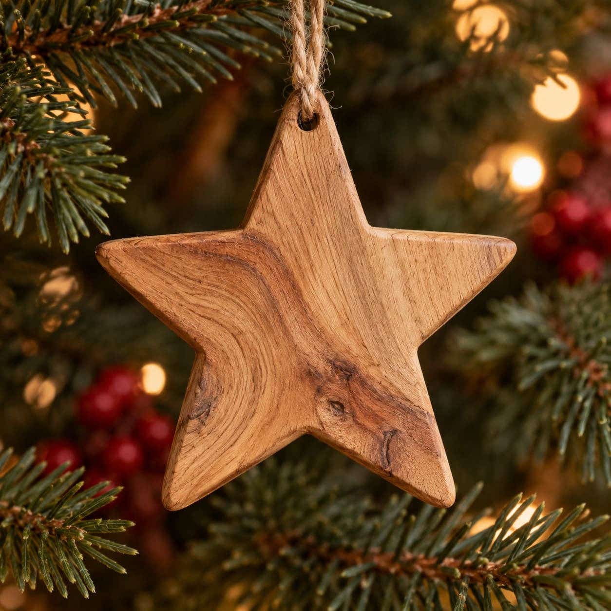 Houten kerstster met zichtbare houtnerf