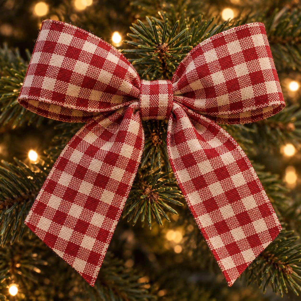 Rood-wit geruite strik in de kerstboom