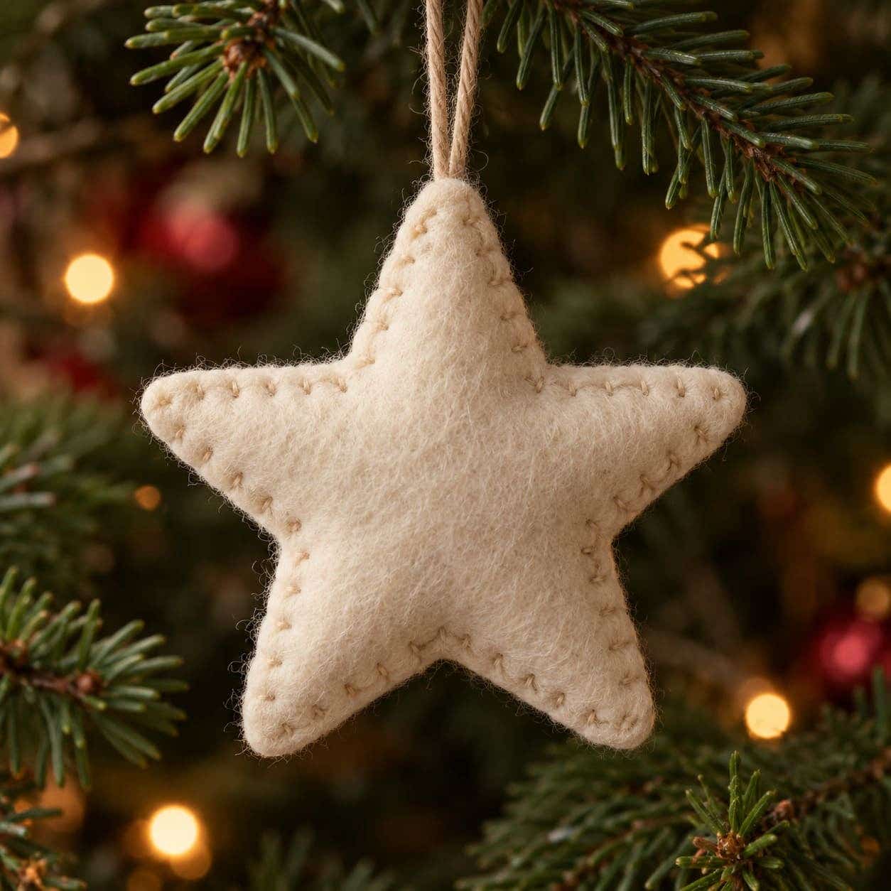 Crèmekleurige vilten kerstster
